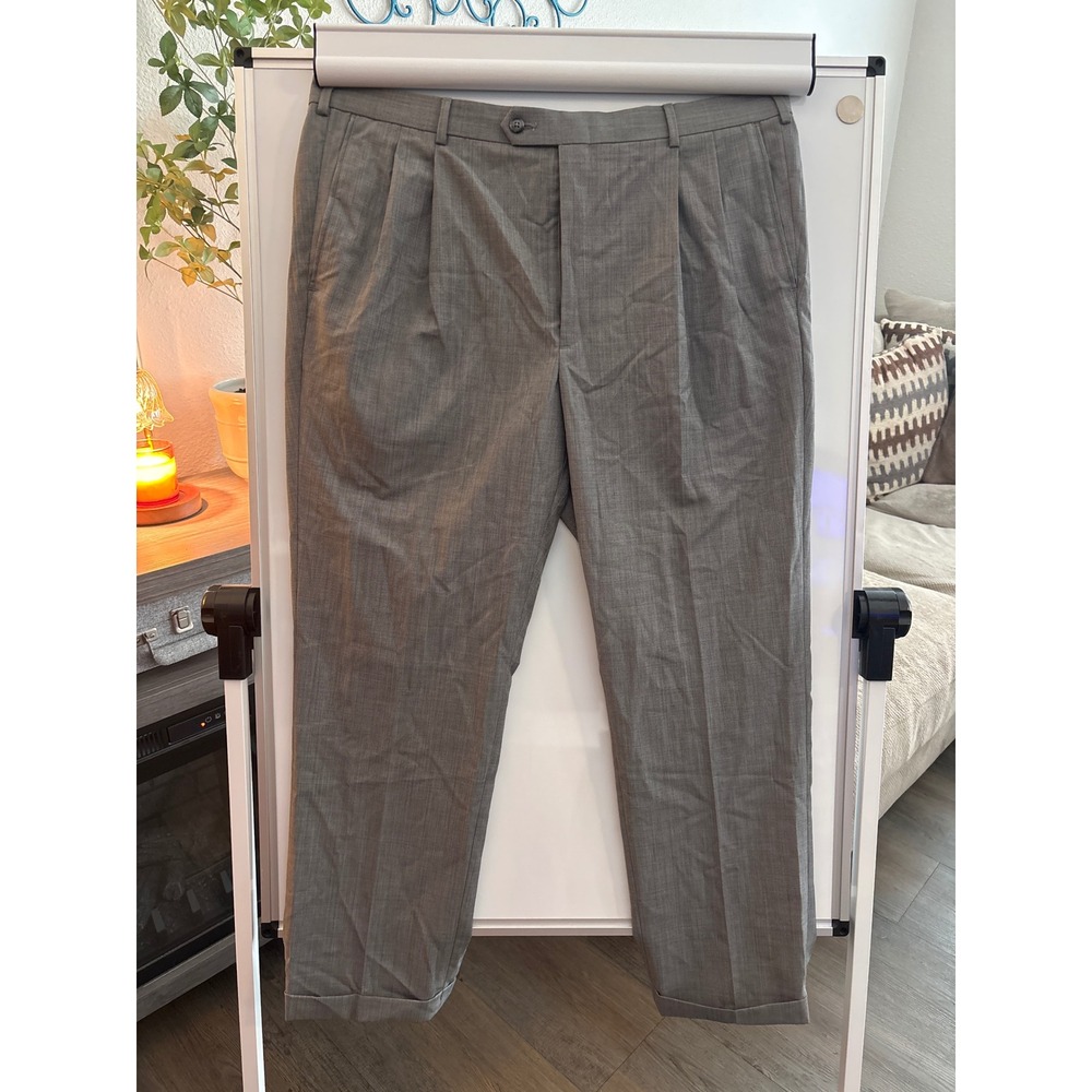 Roundtree & Yorke Mens Gray Pleated Wool Blend‎ Dress Pants Cuffed 40x30